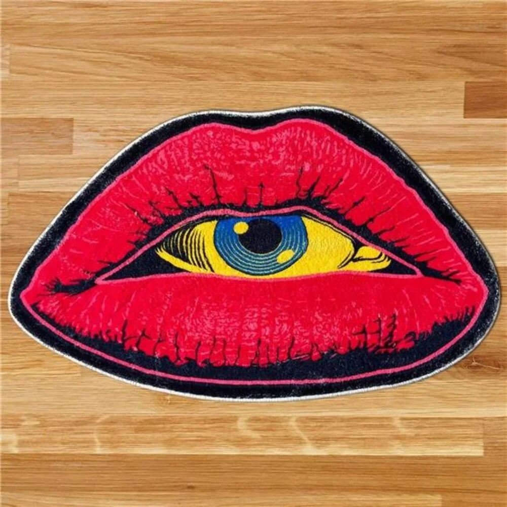 Red lip devil eye rug funny bathroom mat non slip absorbent washable plush carpe